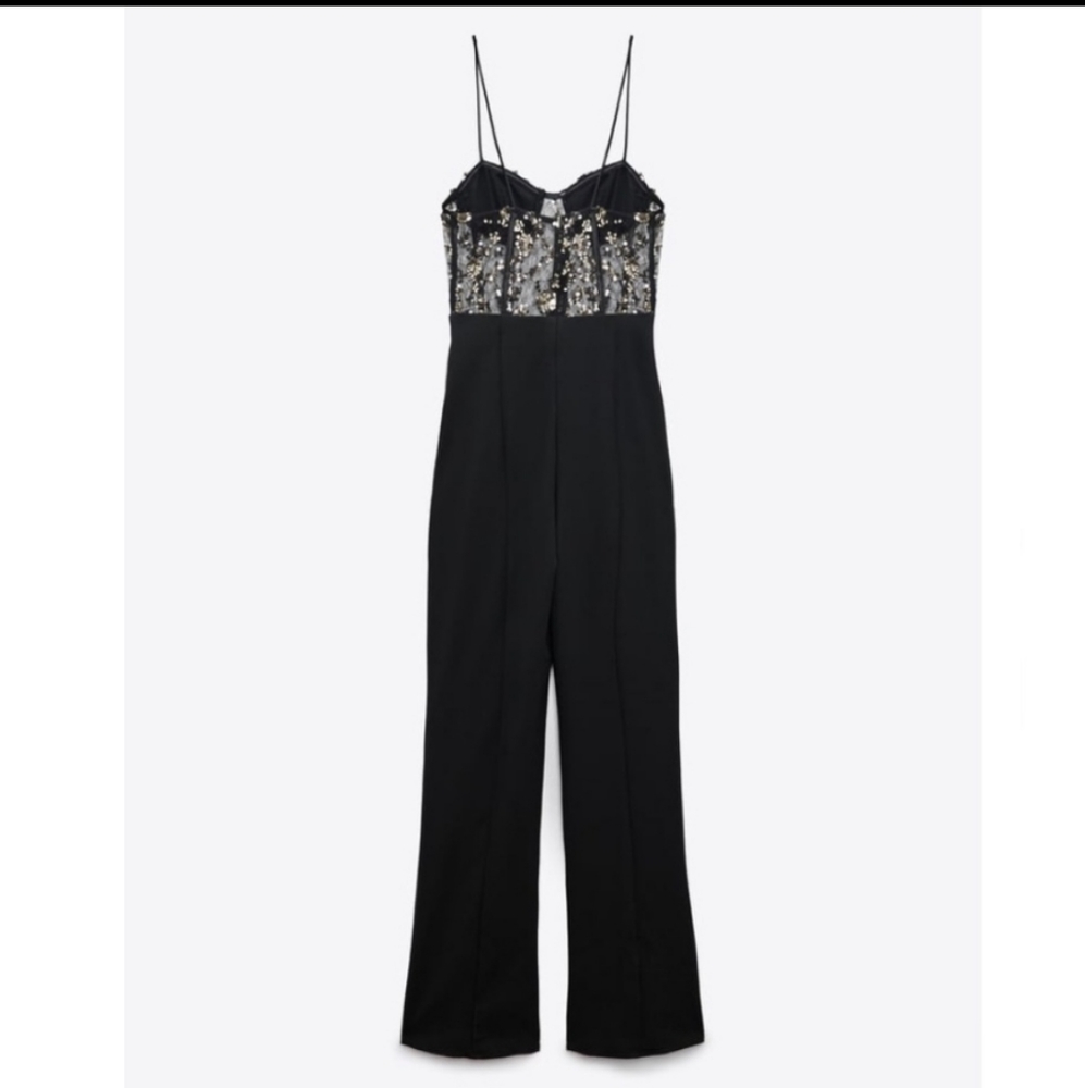 Zara Black Jumpsuit with Sequin Bustier - Picture 8 of 14
